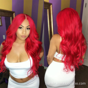 BIS 4x4 Lace Frontal Wig For Women Pre-Plucked Transparent Lace Brazilian Body Wave Human Hair Wigs Red Color 150% Density